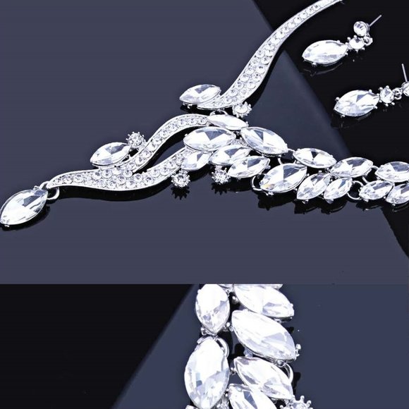 Crystal Rhinestones Necklace & Earrings Set - Wedding - Black TIe - Formal - Picture 2 of 11